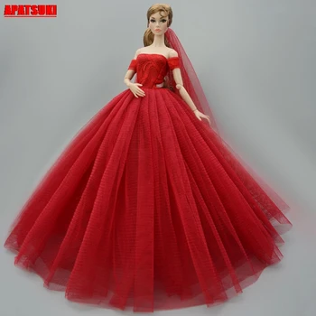 Raudona Evenig Šalis Suknelė Vestuvių Suknelės Barbie Lėlės Off Peties Komplektus Drabužių 1/6 BJD Lėlės Nėrinių Didelis Suknelė 1:6 Lėlės