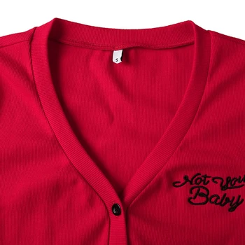 2020 m. Moteris Raudona ilgomis Rankovėmis Viršų Mados Laišką Siuvinėjimo V neck T marškinėliai Seksuali Atsitiktinis Mielas Viršūnes Kalėdų Pasėlių Streetwear Moteris