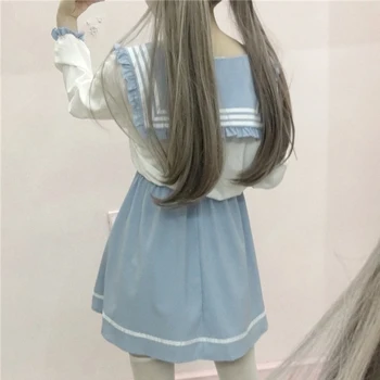 2018 Japonijos Mados Mielas Princesė Lolita Dress Moterų Minkštas Sesuo Sailor Apykaklės Siūlėmis Spalva Kawaii Helovinas Mini Suknelės