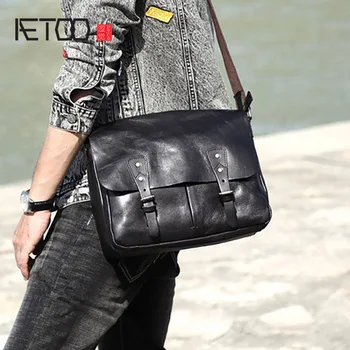 AETOO Atsitiktinis viršutinis sluoksnis odinis portfelis, vyriškos odinės rankinės, vyriškos mados krepšys