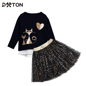 DXTON Vaikų Drabužių Rinkiniai 2vnt Baby Girl Kostiumas ilgomis Rankovėmis Mergaitėms, T-marškinėliai+Tutu Sijonai Fox Širdies Modelis Animacinių filmų Mergina Kostiumai