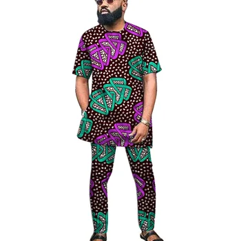 Afrikos spausdinti drabužiai vyrams marškinėliai+ziajać rinkiniai trumpomis rankovėmis viršūnes su kelnės Ankara komplektus tradicinės konstrukcijos Afrikos grrom kostiumai