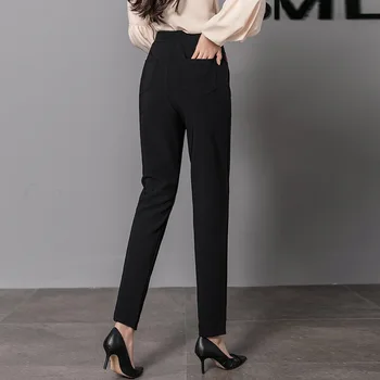 KMS Naujas stilius išorinės dugno kelnės aukštu juosmeniu didelio dydžio laisvi ir plonas juodas pieštukas kelnės moterims M-4XL