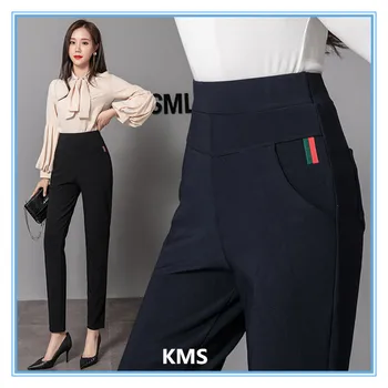 KMS Naujas stilius išorinės dugno kelnės aukštu juosmeniu didelio dydžio laisvi ir plonas juodas pieštukas kelnės moterims M-4XL