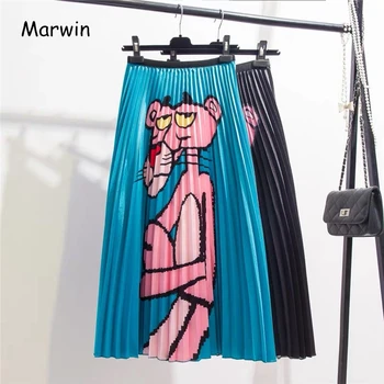 Marwin 2019 M. Pavasarį, Rudenį Naujas-Ateina Spausdinimo Animacinių Filmų Modelis High Street Europen Stiliaus Moterų Sijonai Aukštos Elastinga Kokybės Sijonai