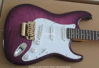 Naujas Atvykimo prabangūs Naujos raudonmedžio fingerboard 6 stygos Tremolo purple Tiger elektrine Gitara, su Aukso aparatūros