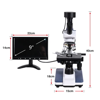 Juodas fonas HD Skaitmeninis biologinių Laboratorijoje Mikroskopu led šviesos +9 colių LCD + 5MP elektroninių okuliaro + USB Duomenų eilutė+Metalinė dėžutė