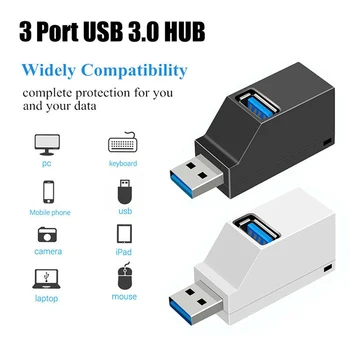 Nešiojamų Mini USB 2.0, USB 3.0 Splitter HUB 3 Uosto Extender Didelės Spartos USB HUB Extender KOMPIUTERIO, Nešiojamojo kompiuterio 