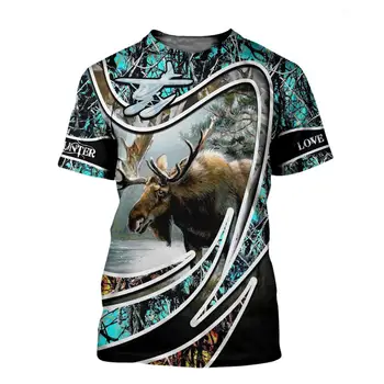 Gyvūnų Lokys/Šernas/žvejybos/Tinginys/Elnių medžioklė 3D Atspausdintas Vyrų marškinėliai vasaros Harajuku Trumpas rankovės marškinėliai, Unisex Atsitiktinis marškinėliai viršų