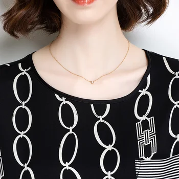 [Kontrasto spalvų juostelės] Jinju vasaros naują apvalios kaklo kišenėje trumpas rankovės mulberry šilkas šilkas moteriški marškinėliai