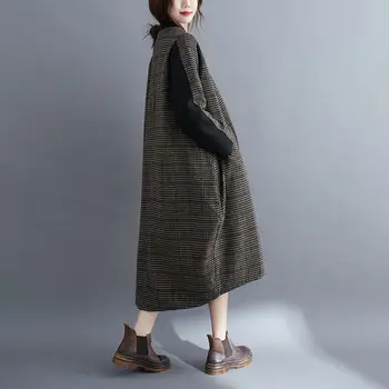 Korėjos Pledas Susiuvimo Medvilnės Suknelė Moterų 2020 M. Rudens ir Žiemos Atsitiktinis Šiltas Prarasti Laukinių Didelio Dydžio Suknelė Nereguliarus Rūbeliai k1272