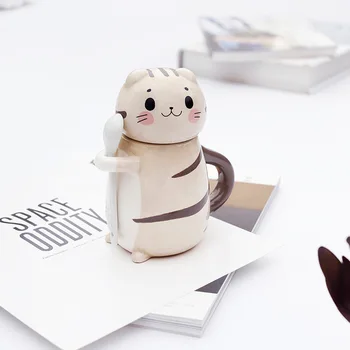 Kūrybos Animaciją Kačių Kawaii Handpainted Keramikos Puodelius 3D Pieno Kavos Puodelį, Juokinga, Puodeliai Su Dangteliu Šaukštas Kalėdų Dovana, Stalo Dekoravimui
