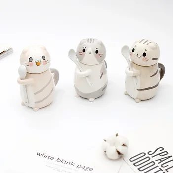 Kūrybos Animaciją Kačių Kawaii Handpainted Keramikos Puodelius 3D Pieno Kavos Puodelį, Juokinga, Puodeliai Su Dangteliu Šaukštas Kalėdų Dovana, Stalo Dekoravimui