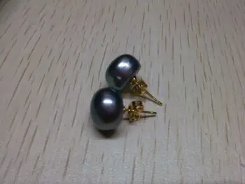 Pora gamtinių 11-12mm Gėlavandenių perlų BLACK pearl auskarai