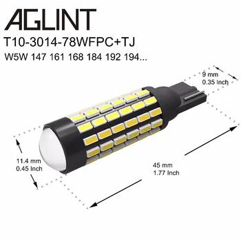 AGLINT 2VNT T10 Automobilio LED Lemputės Pakeitimas Su Projektoriaus Objektyvas W5W 194 168 2825 Automobilių LED Patvirtinimo Lemputės Baltos spalvos 12-24V