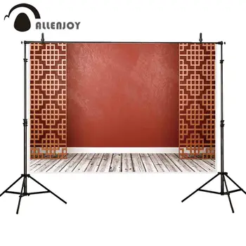 Allenjoy fonas foto studija raudona siena rytų grotelės 3D rėmas medinis šalies fotografijos fone photobooth rekvizitai