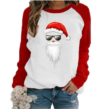 Kalėdų sweatershirts Moterų Atsitiktinis ilgomis Rankovėmis O-kaklo Megztinis Marškinėliai Palaidinė Top Kratinys Stilių bluza de navidad Dienos