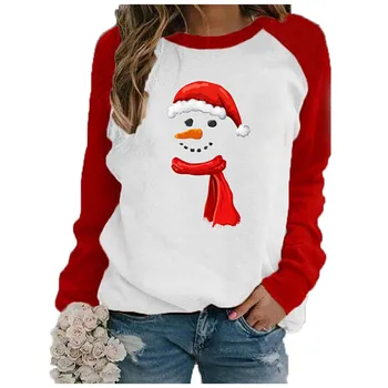 Kalėdų sweatershirts Moterų Atsitiktinis ilgomis Rankovėmis O-kaklo Megztinis Marškinėliai Palaidinė Top Kratinys Stilių bluza de navidad Dienos