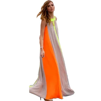 Nauja Vasaros Ilga Suknelė Moterims Šifono Susiuvimo Apynasrio O Kaklo, Rankovių Vertikaliai Dryžuotas Paplūdimio Bohemijos Grindų Ilgis Suknelės