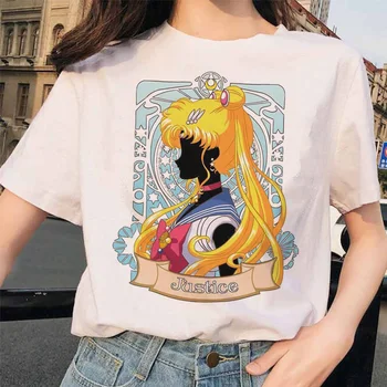 Kawaii Tees Mados Ullzang Sailor Moon 90s juokingi Marškinėliai Harajuku drabužius Marškinėlius Estetinės katė Anime Moterys Mielos Moterys T-shirt