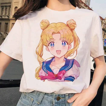 Kawaii Tees Mados Ullzang Sailor Moon 90s juokingi Marškinėliai Harajuku drabužius Marškinėlius Estetinės katė Anime Moterys Mielos Moterys T-shirt