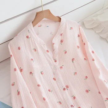 Japonijos naujuoju stiliumi ponios pavasarį ir rudenį V-kaklo pižama medvilnės ilgomis rankovėmis namų paslauga plonas kombinezonas dviejų dalių komplektas vasarai
