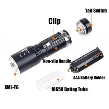 A50 XML T6 LED Žibintuvėlį, Fakelą 18650 Baterija Sunku Dviratį Lemputes, 5 Režimai Aliuminio Litwod Dviračių Priartinimą Reguliuojamas Vandeniui