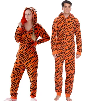 Plius Dydžio Koralų Vilnos Tigras Pižamos Moterims Onesie Gyvūnų Kostiumai Jumpsuits Pora Kombinezonas Pižama Onesie Suaugusiųjų sleevewear