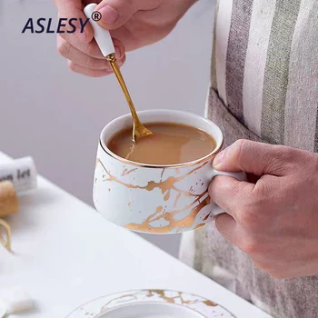 Šiaurės Stiliaus Marmuro matinis aukso serijos keramikos arbatos puodelio kavos puodelis, prabangus, Derliaus Kavinė Baras Ženklas taurės Kalėdų šalies prekių