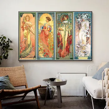 Alphonse Mucha Dienos metu, Senovinių Plakatų ir grafikos Art Nouveau stiliaus Moteris Drobės, Paveikslai, Sienos Menas Nuotraukas, Namų Dekoro Cuadros