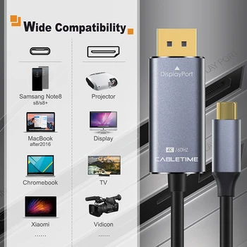 CABLETIME USB C iki DisplayPort Kabelis 4K 60Hz USB 3.1 C Tipo 