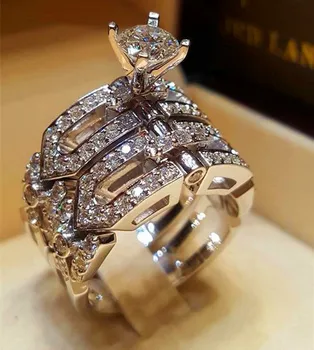 Crystal Moterų Didžiojo Akmens Žiedas Nustatyti Boho Mados Karalienė Sidabro Spalvos Nuotakos Sužadėtuvių Žiedai Moterims Žada Meilės Piršto Žiedą