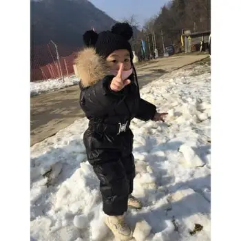 Rusijos Žiemos Berniukų, Mergaičių 1-5Y Žiemos Kombinezonai Kūdikiams Antis Žemyn Jumpsuit Nekilnojamojo Kailių Apykaklės Vaikų Viršutiniai drabužiai Vaikams Snowsuit