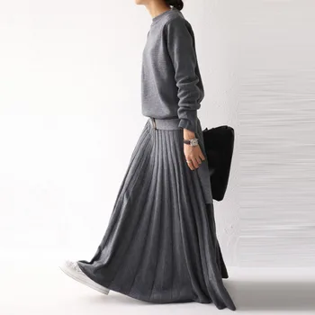 Moteris Ilga Suknelė Elegantiška Biuro Ponios Megztinis Aukšta Juosmens Linija Korėjos Priežastinis Retro Suknelės Preppy Stilius Vestidos Juoda