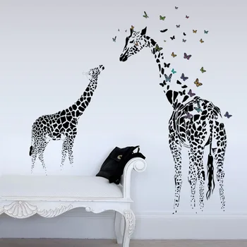 Animacinių filmų žirafa drugelis siena lipdukas sienų dekoras nuimamas Vinilo Sienos Lipdukai vaikams, miegamojo kambarį namo apdaila