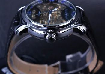 Nugalėtojas Black Blue Dial Vyrai Laikrodžiai Top Brand Prabanga Skeletas Mechaninė Automatinė Žiūrėti Klasikiniai Dizaineris Laikrodžiai Vyrų Laikrodis