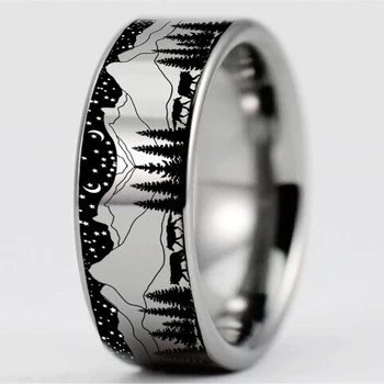 Jubiliejų Dovana Wolf Naktį Miško Peržiūrėti Žiedai Moterims, vyriški Vestuvių Žiedas 8mm Volframo Žiedas, Šaliai, Papuošalai Vestuvinis Žiedas