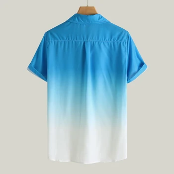 2020 Nauji Stilingi vyriški marškiniai camisa Gradientas Laisvi Vyrų marškinėliai blusa masculina Atsitiktinis Trumpas Rankovės Turn-Žemyn Apykaklės marškinėliai vyrams