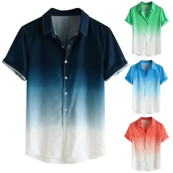 2020 Nauji Stilingi vyriški marškiniai camisa Gradientas Laisvi Vyrų marškinėliai blusa masculina Atsitiktinis Trumpas Rankovės Turn-Žemyn Apykaklės marškinėliai vyrams