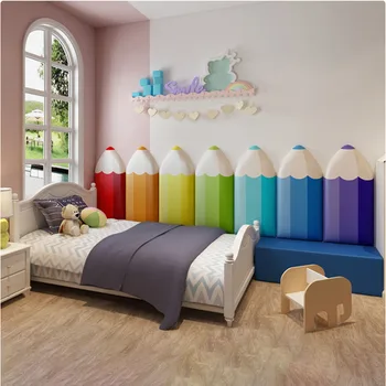 Soft pack, sienų lipdukai, lipnios anti-susidūrimo siena aplink vaikų lovos pieštuko formos miegamasis cartoon tapetai