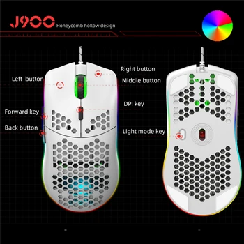 Darbalaukio Nešiojamas HXSJ J900 USB Laidinio Žaidimų Pelės RGB Žaidėjus Peles su Šešių Reguliuojamas DPI Korio Tuščiaviduriai, Ergonomiškas Dizainas