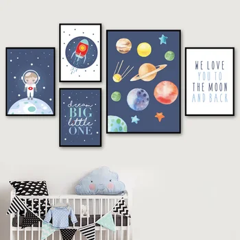 Planetos Raketų Astronautas Didelis Citata Sienos Meno Tapybos Drobės Animacinių Filmų Šiaurės Plakatai Ir Spausdina Sienos Nuotraukas Kūdikių Vaikai Kambario Dekoro