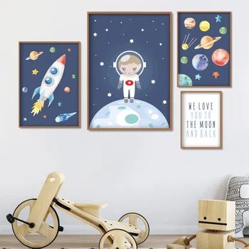Planetos Raketų Astronautas Didelis Citata Sienos Meno Tapybos Drobės Animacinių Filmų Šiaurės Plakatai Ir Spausdina Sienos Nuotraukas Kūdikių Vaikai Kambario Dekoro