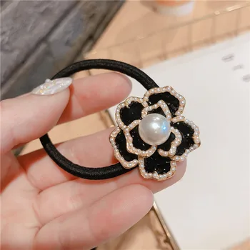 Prabanga kūrybinis dizainas camellia plaukų ratas mergaitė juodos ir baltos gėlės pearl plaukų virvę lankelis