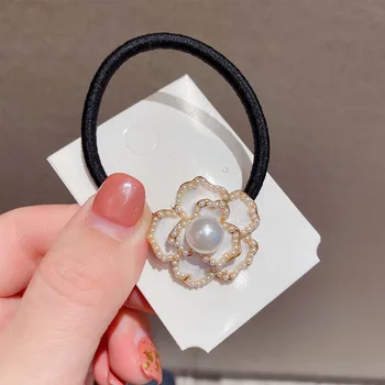 Prabanga kūrybinis dizainas camellia plaukų ratas mergaitė juodos ir baltos gėlės pearl plaukų virvę lankelis