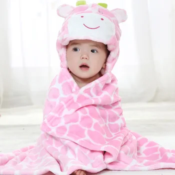 Pink Giraffe Gyvūnų Cosplay Gobtuvu Baby Kūdikių Mergaitė Berniukas Flanelė Vonia Rankšluostį Wrap Chalatas Mielas Animacinių Filmų Pajama Sleepwear