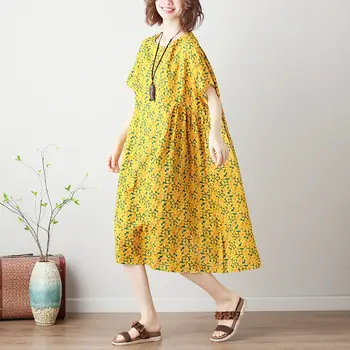 2020 Naujas Mados Didelio Dydžio Suknelė Vasaros Moterų Prarasti Derliaus Trumpas Rankovės O-kaklo Plonos Gėlių Suknelė V515