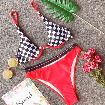Moterų Pledas Seksualus Maudymosi Plaukimo Kostiumas Push Up Red Bikini Girl Atskiras maudymosi Kostiumėliai, Moterų Brazilijos Maudymosi Kostiumai