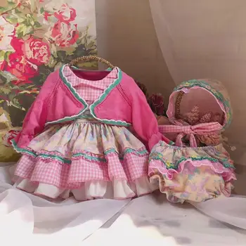 2019 m. Rudenį Naujų ispanijos Lolita Princesė Suknelė Mergaitėms spausdinti Suknelė su Striuke, megztinis Modis Vaikiški Drabužiai Suknelė, Vestidos Y2171