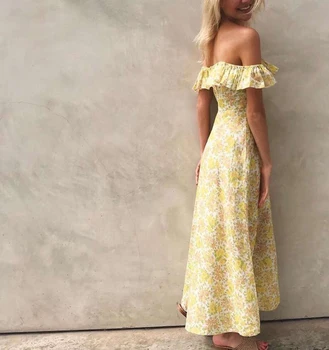 Kilimo Ir Tūpimo Tako Dizaineris Suknelė Moterų 2020 M. Vasarą Elegantiškas Ruffles Gėlių Spausdinti Ilga Suknelė